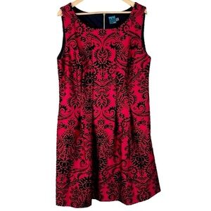 Gabby Skye Red & Black Flocked Velvet Baroque Fit & Flare Dress Size 16W